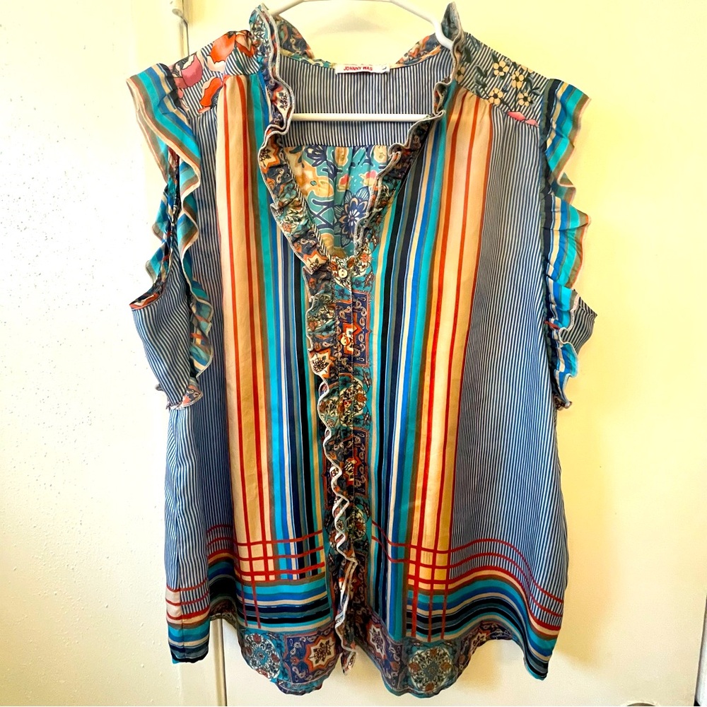 100% Silk “Johnny Was” Striped Women's Top - size Large